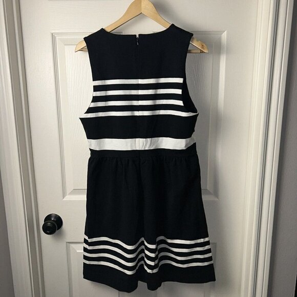 J. Crew Daybreak Black White Striped Sleeveless A-Line Round Neck Dress Large - Picture 6 of 11